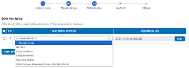 người nộp thuế cần tải lên các tài liệu liên quan