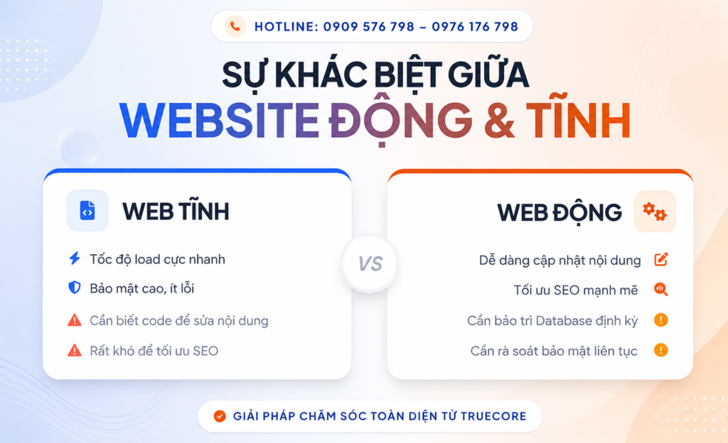 sự khác biệt giữa chăm sóc website động và website tĩnh tại dangkybocongthuong.truecore.vn